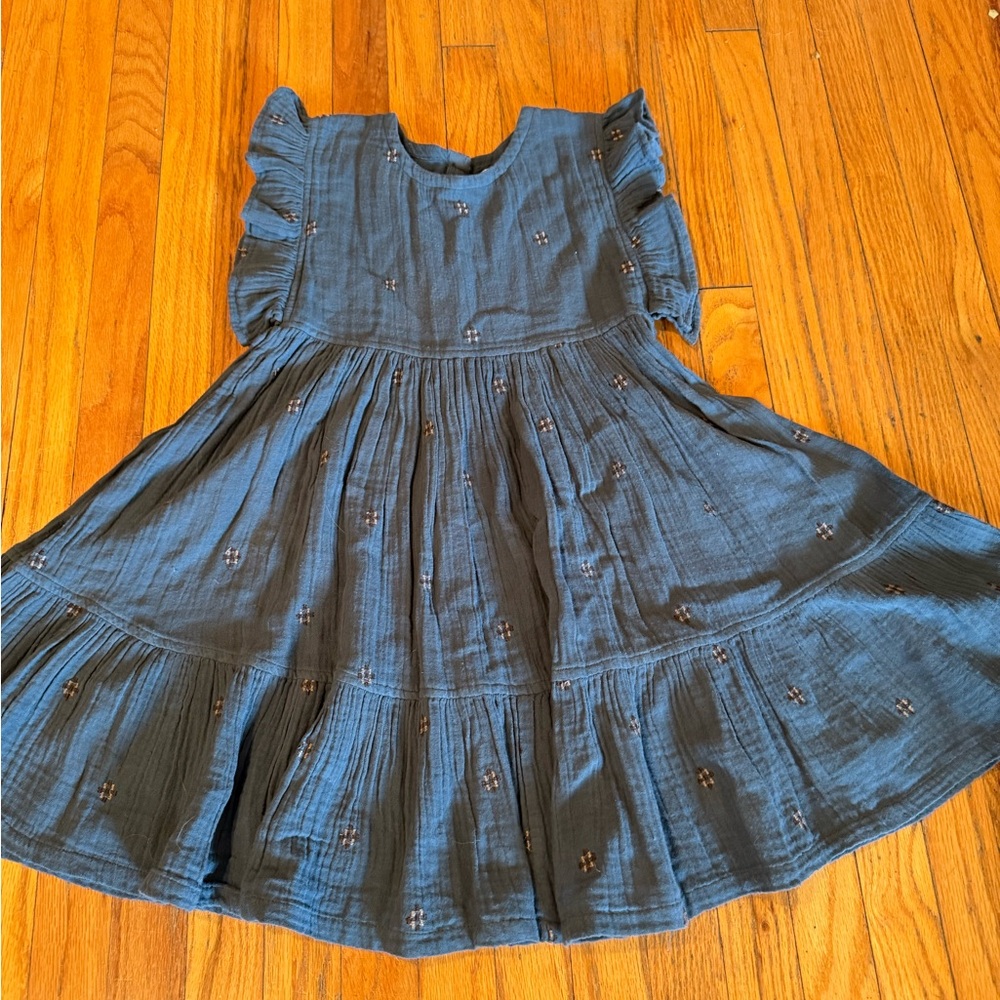 Pink Chicken Navy Kids Dress with Embroidered Details